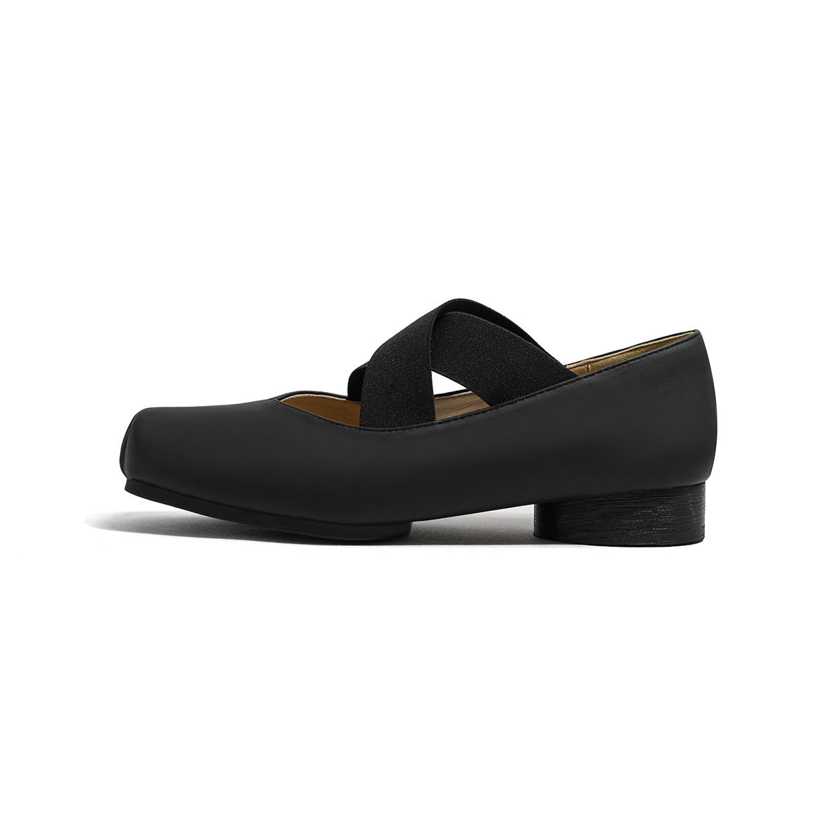 7-centimeter ballet ballet flats with high heels, genuine leather, single shoes, retro French-style pig-nose thick heel, cross-laced Mary Jane shoes for women