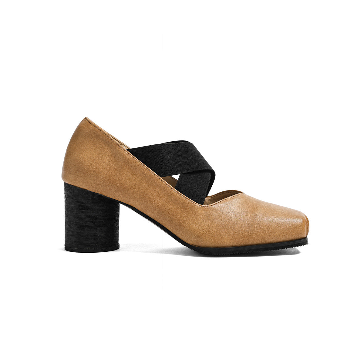 7-centimeter ballet ballet flats with high heels, genuine leather, single shoes, retro French-style pig-nose thick heel, cross-laced Mary Jane shoes for women