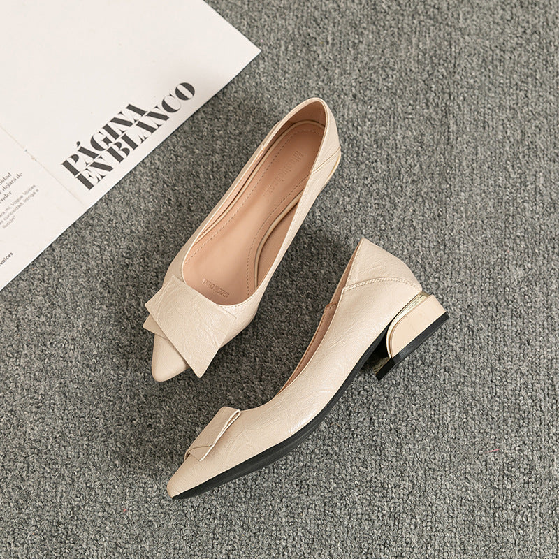 New style metal-head professional work shoes - elegant pointed-toe single shoes in black with thick heels - suitable for long working hours, not tiring the feet and made of durable leather.