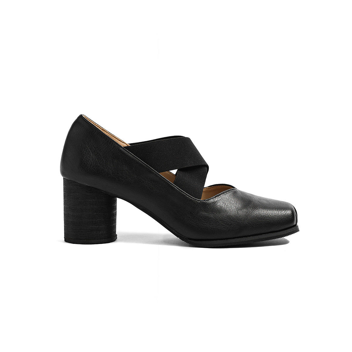 7-centimeter ballet ballet flats with high heels, genuine leather, single shoes, retro French-style pig-nose thick heel, cross-laced Mary Jane shoes for women