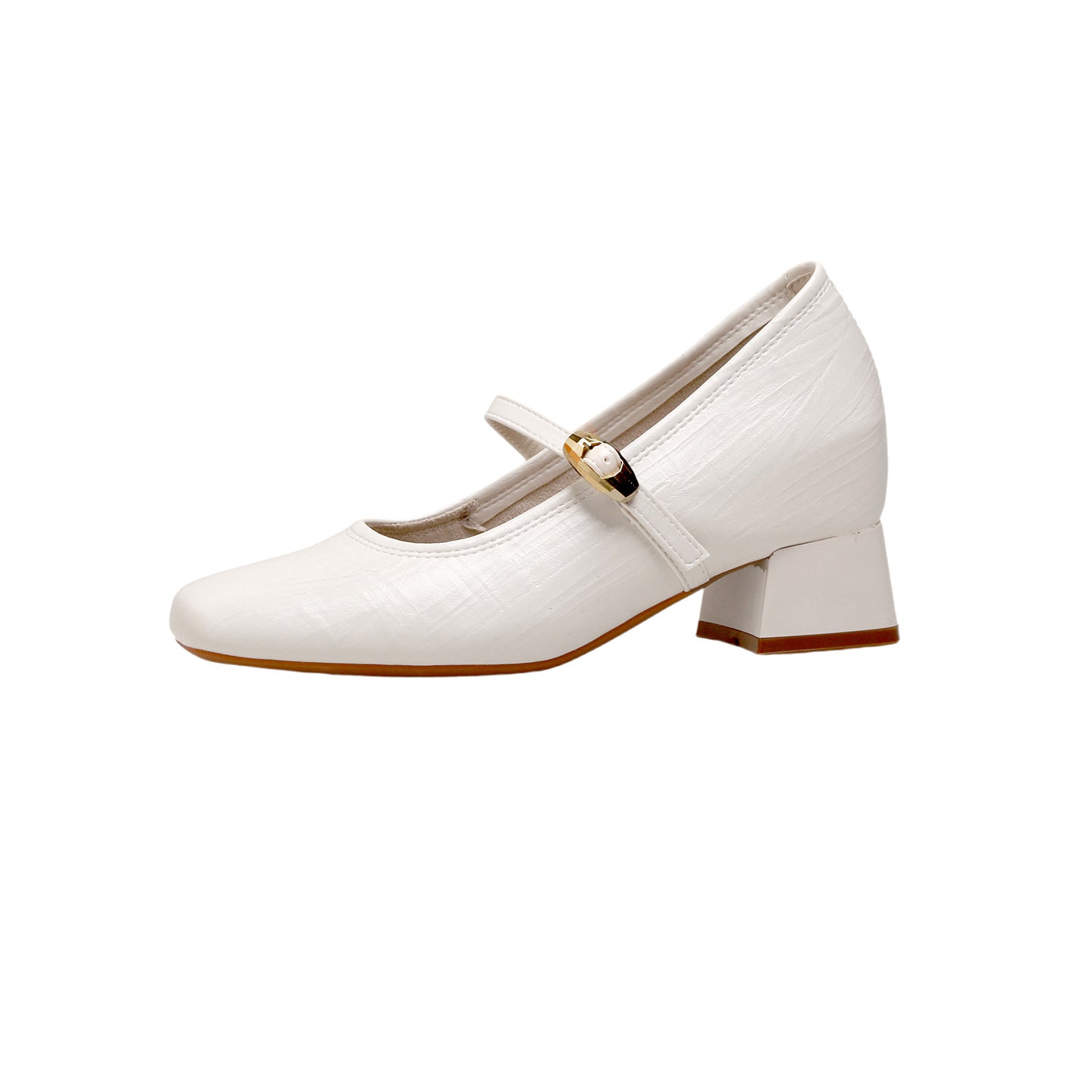 High-8cm Mary Jane shoes for women, new 2026 spring/summer style, square toe, one-piece buttoned strap, versatile for casual wear.