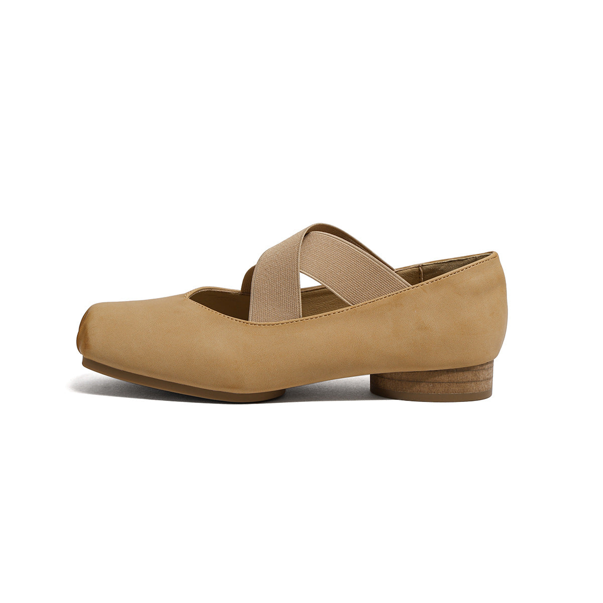 7-centimeter ballet ballet flats with high heels, genuine leather, single shoes, retro French-style pig-nose thick heel, cross-laced Mary Jane shoes for women