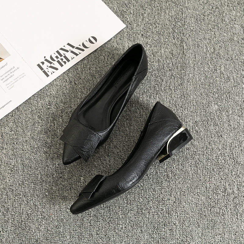 New style metal-head professional work shoes - elegant pointed-toe single shoes in black with thick heels - suitable for long working hours, not tiring the feet and made of durable leather.