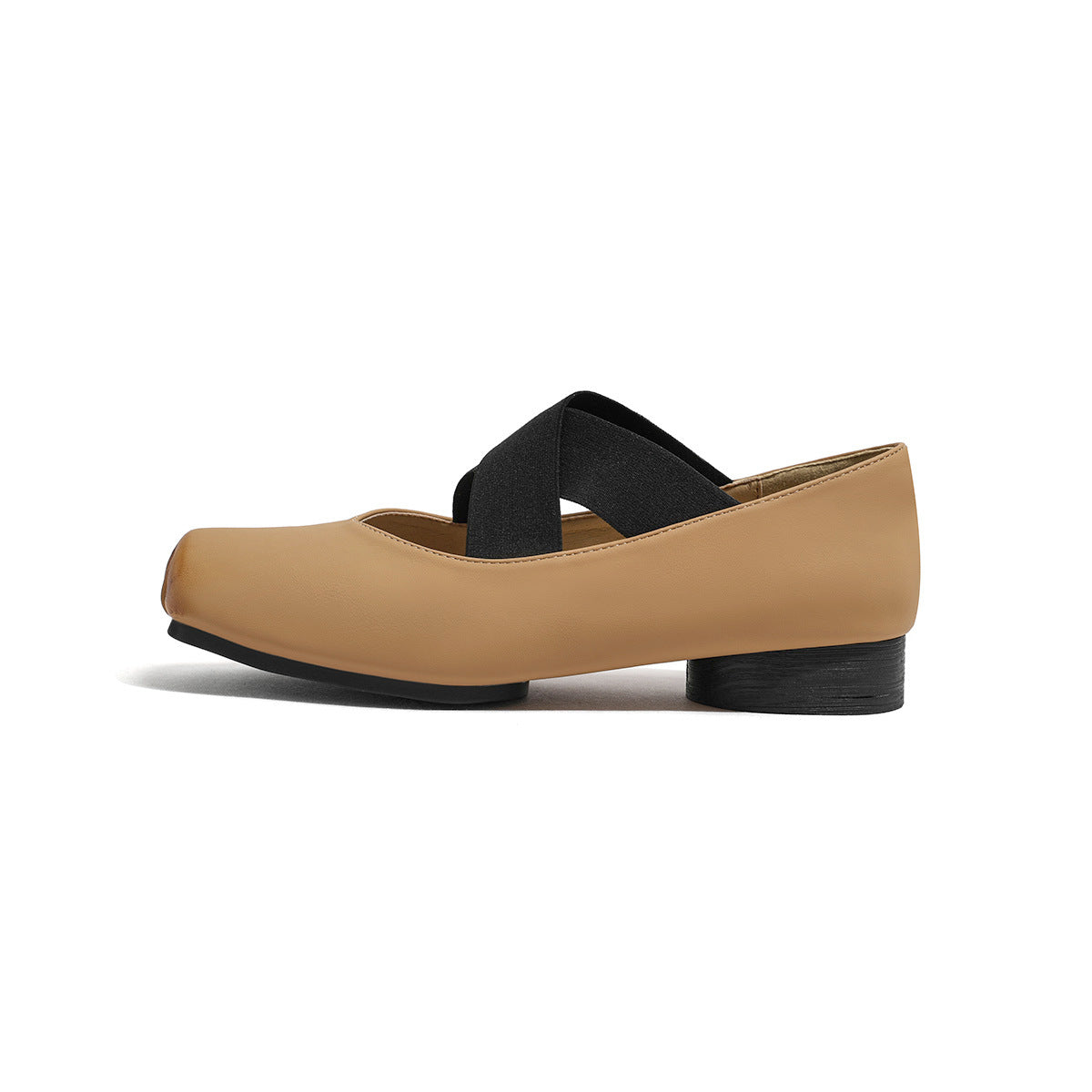 7-centimeter ballet ballet flats with high heels, genuine leather, single shoes, retro French-style pig-nose thick heel, cross-laced Mary Jane shoes for women